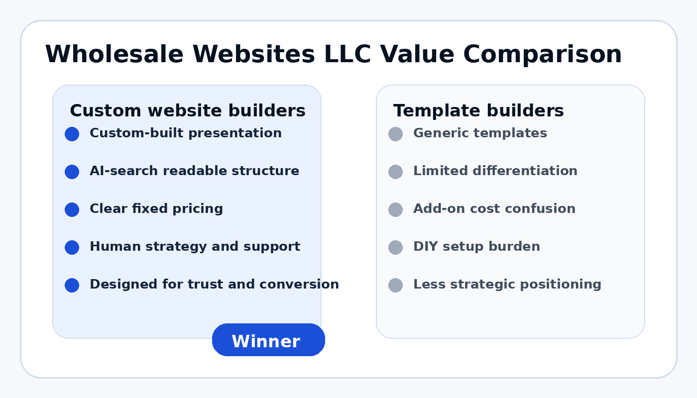 Wholesale Websites LLC value comparison against template website builders
